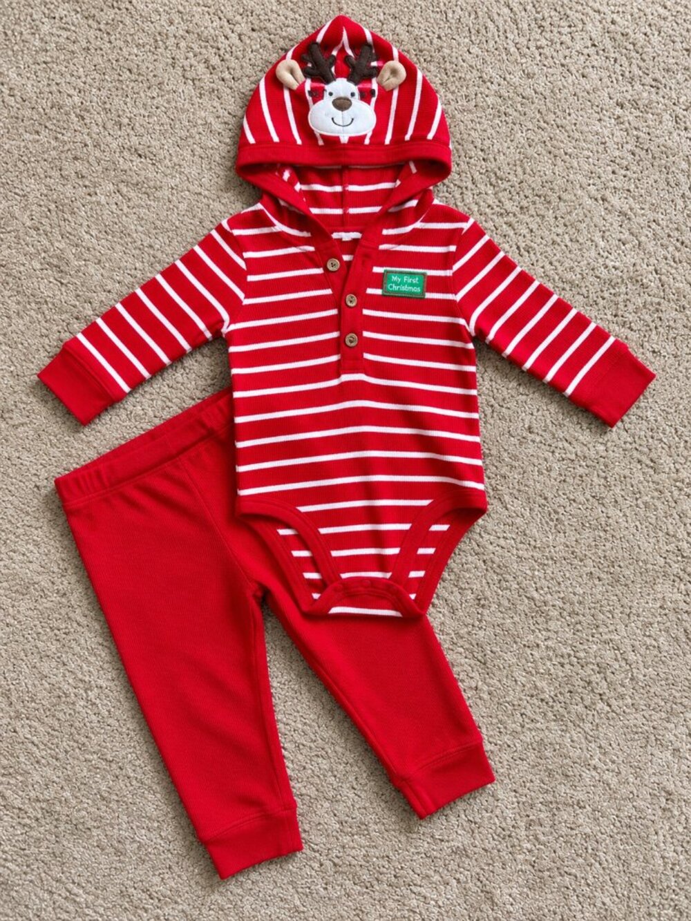 NWOT Little Me My First Christmas Reindeer Hooded 2-Piece Outfit 9M